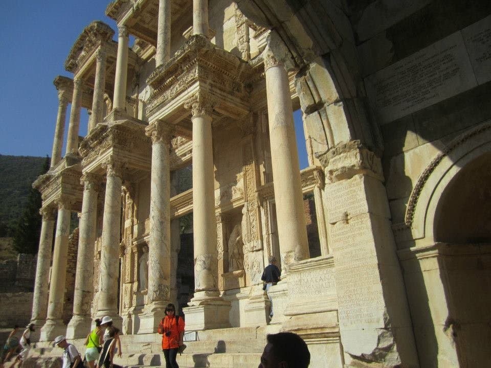 Ancient columned facade of the Library of Celsus at Ephesus on the Aegean coast