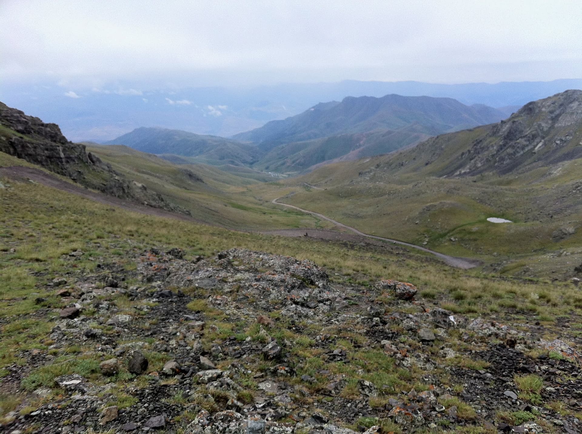 Dirt track winding through a rocky highland valley in the Kackar Mountains